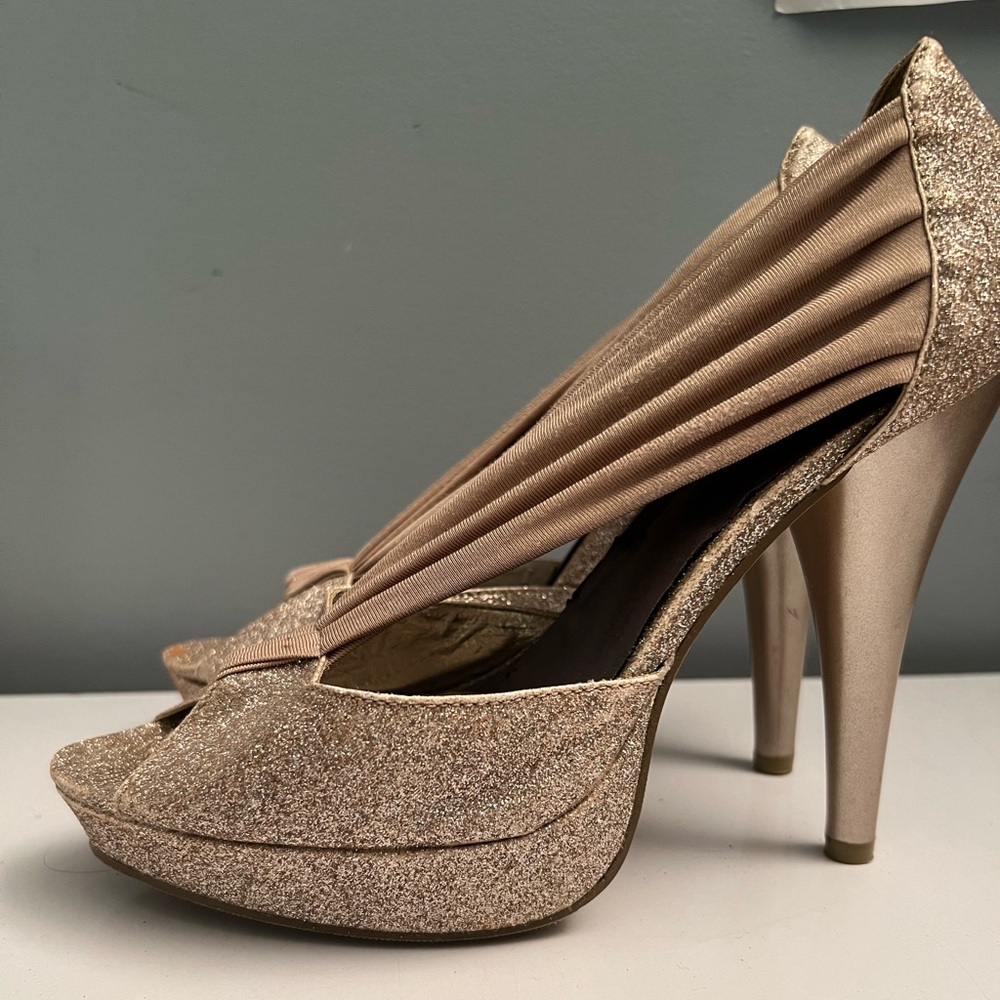 Champagne glitter open toe platform heel